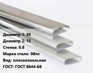 Труба плоскоовальная 30х15 s=0.8 Сталь: 08пс плоскоовальная ГОСТ: ГОСТ 8644-68